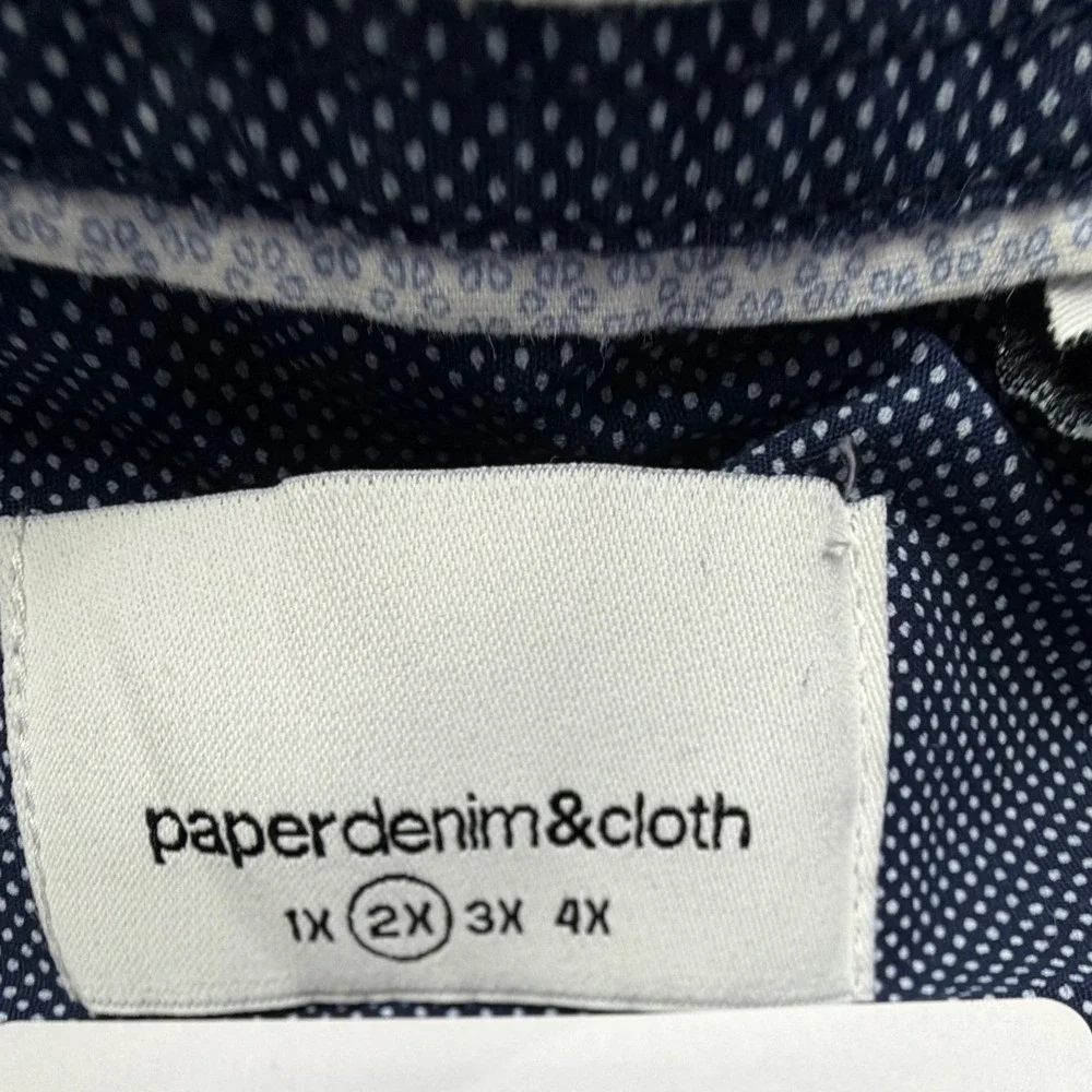 Paper Denim & Cloth Button Up Mens 2X Blue Polka Dot Short Sleeve